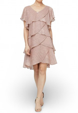 SLNY Tiered Metallic Shift Dress Womens 14 Faded Rose Flutter Sleeve Formal