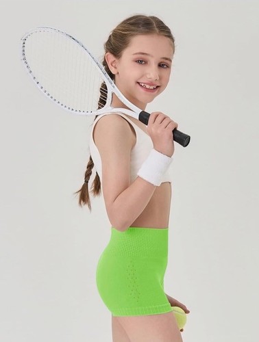 Haloumoning Girls High Waist Side Pinhole Athletic Shorts Kids Gymnastic Stretch - Picture 3 of 5