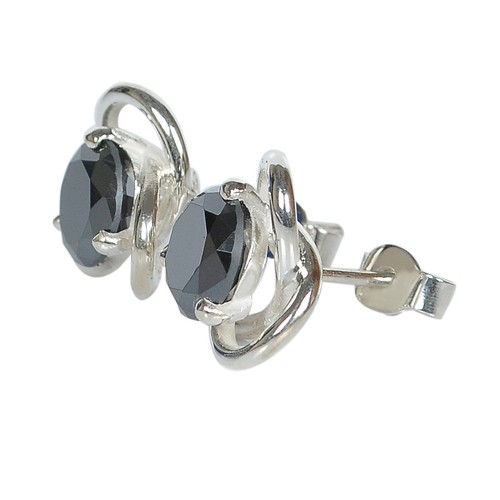 100% Natural Black Diamond 5.00Ct Round Cut Women's Studs In 925 Sterling Silver - Picture 6 of 8