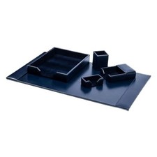 Navy Blue 5-Piece Leather Desk Set, Bonded Leather, 30 x 18 x 4, DF-5002