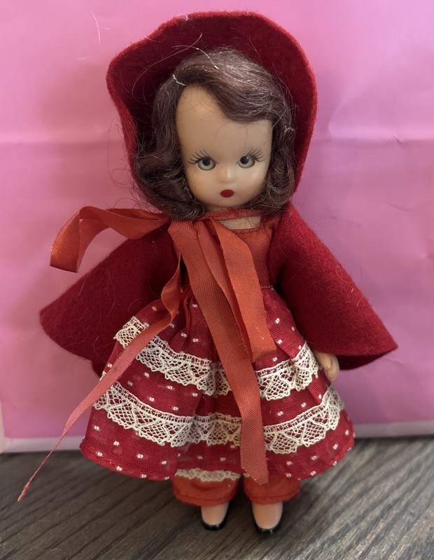 Vintage Nancy Ann Storybook Little Red Riding Hood 5.5" Sleep Eyes Wig Hair Doll