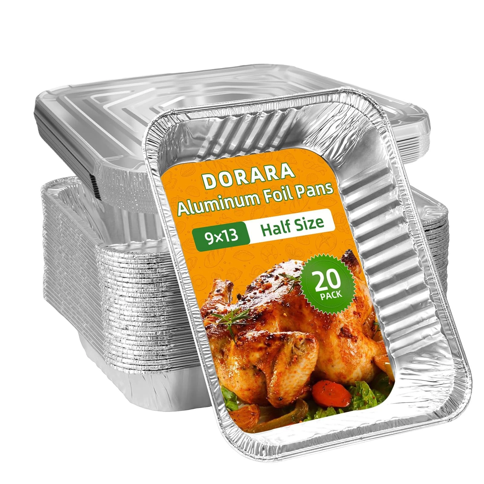 20 Pack 9x13 Aluminum Foil Pans with Lids - Disposable Baking Pans, Food Cont...