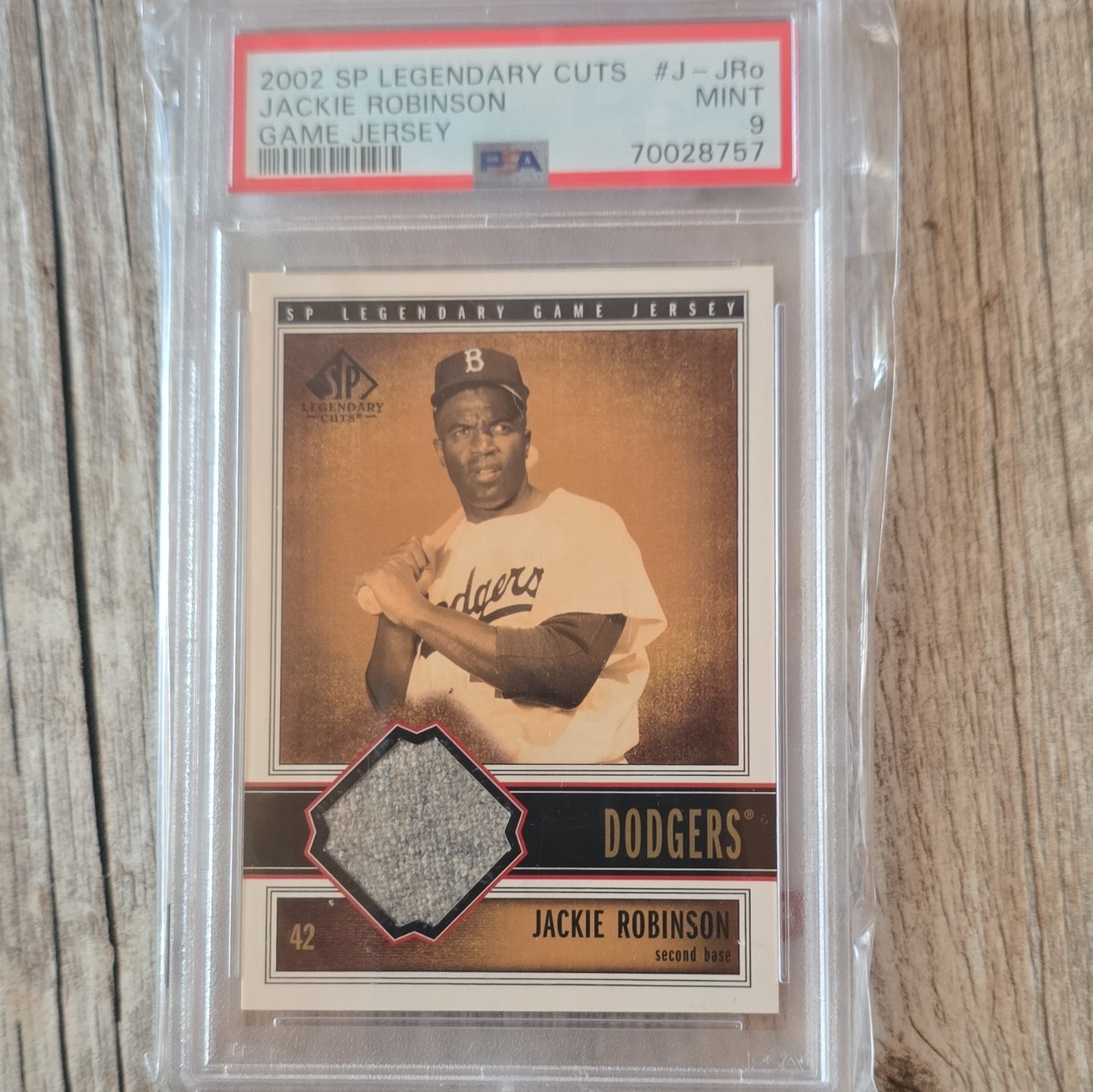 Upper Deck 2002 SP Legendary Cuts Jackie Robinson Game Jersey #J-JRo PSA 9