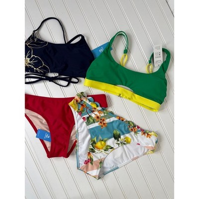 NWT Cupshe 2 PC Swimsuit Ola de Verano & Cross Back Bikini Top & Bottom Bundle S