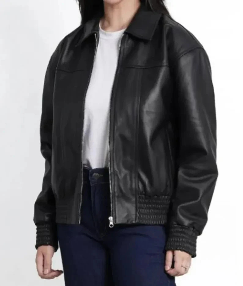 NW Women's Bomber Leather Jacket, Oversize Classic Lambskin Leather Jacket