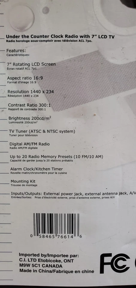 Curtis KCR2614A Undercounter/Under Cabinet 7-Inch TV Clock Radio Chrome New - Image 3 of 4