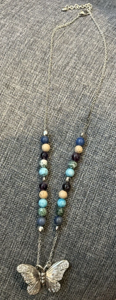 NEW Brighton Solstice Butterly Semiprecious Beaded Stone Silver Long Necklace - Image 3 of 4