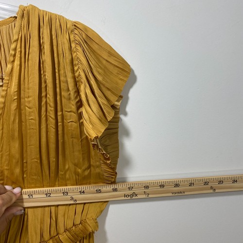 Vestido midi Anthropologie Current Air Sereia amarillo mostaza plisados para mujer en capas S - Imagen 5 de 7