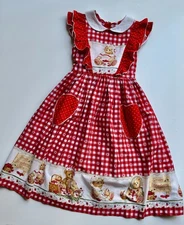 Daisy Kingdom Girls Dress Cherished Teddies"Down Strawberry  Lane" Handmade Sz 5