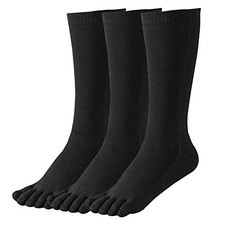 Women's Toe Socks Cotton Crew Athletic Running Five Finger 5-10 Black/3 Pairs