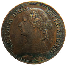 1880 Queen Victoria Bun Head Farthing Coin - Great Britain