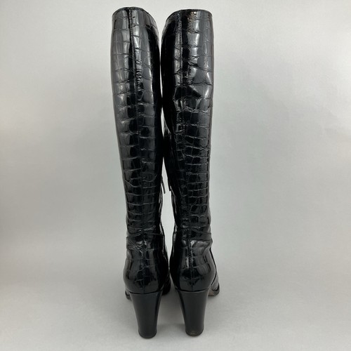 Hobbs Black Croc Leather Zip Pull On Heeled Dress Knee High Boots Size EU38 UK5 - Picture 6 of 15