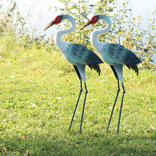 2er Set Metall Deko Vogel Kranich Reiher Garten Skulptur 74cm