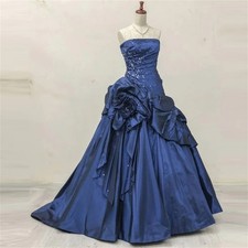 Elegant Ruched Prom Dress Strapless 3D Flowers A-line Sleeveless Satin Gowns