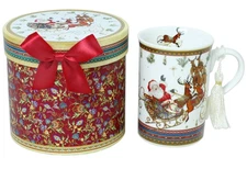 Santa Christmas Mug Bone China Mug Tea Coffee Holiday Mug in Gift Box 320 ml Red