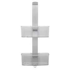 Adjustable Rust Proof Aluminum Shower Caddy 2 Tier Glass Door Organizer W/ Hooks