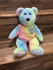 Vintage TY 2000 BEAR BEANIE BUDDY 14" Tie Dye Rainbow Happy Birthday Bear