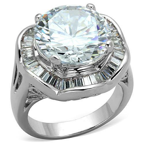 Ladies cocktail ring cz 8 carat silver baguettes rhodium statement sparkle 589