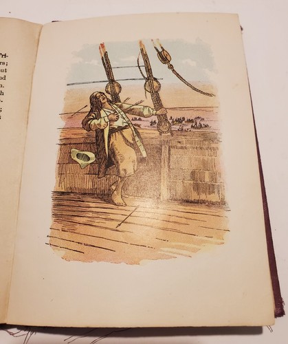 Antique Robinson Crusoe By Daniel Defoe Hardcover Book Maroon Red w/Bright Green - Picture 12 of 18