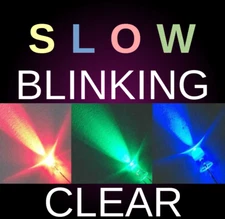 Slow Flashing Blinking LEDs CLEAR FOCUSED  Flash 5mm LED Red Blue Green *QTY100*