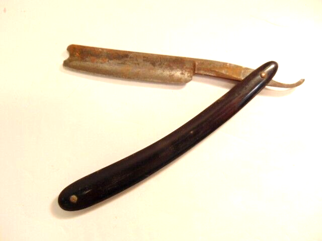 Antigua maquinilla de afeitar recta J.R. Torrey con mango negro