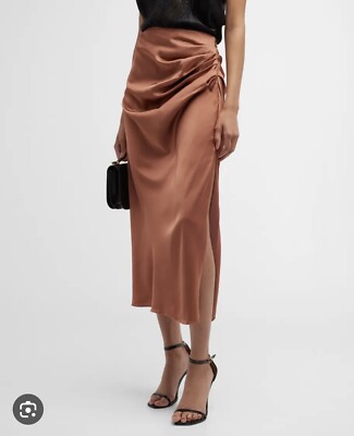 jonathan simkhai Skirt Marguerite Satin Charmeuse Ruched Midi 10 NEW W/TAG
