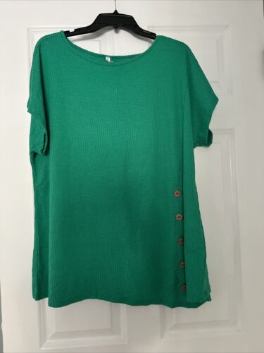 Hänger 55 Damen Übergröße Top Grün mit Knöpfen Neu Größe 2XL