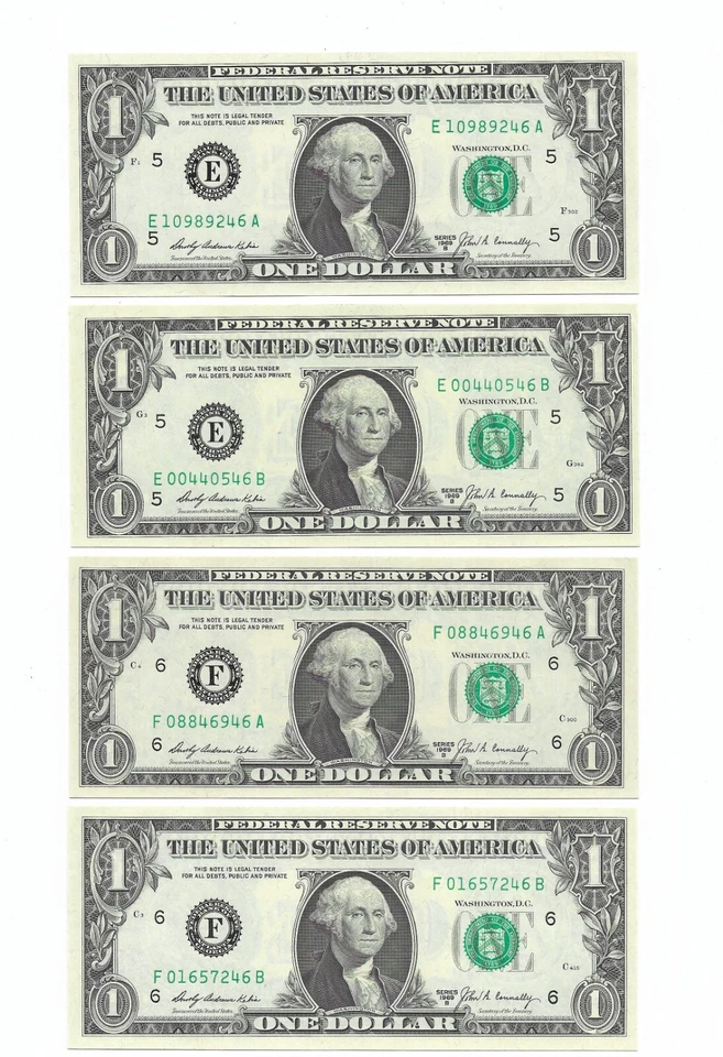 1969B $1 conjunto completo de blocos regulares. 23 notas não circuladas. Serial #s End 46 - Imagem 4 de 4