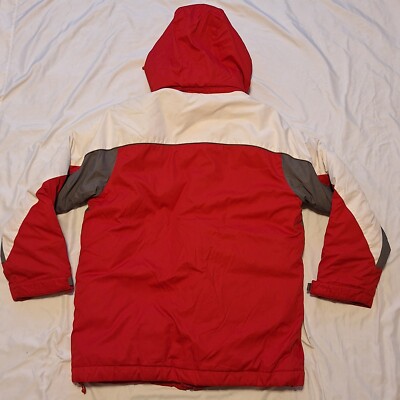 Jeanswest Zip Hooded Puffer Winter Parka Pocket Jacket Red Mens