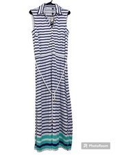 Talbots Cabana Life Blue Stripe Sleeveless Tie Waist Cover Up Beach L Dress 125$