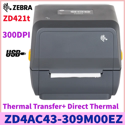 Zebra ZD421T 300DPI USB Transfer+Direct Thermal Label Printer ZD4AC43-309M00EZ