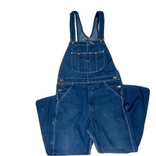 Vtg Men Sears Weartuff Blue Jean WORK Shop DISTRESSED DENIM Bib Overalls 38 x 31