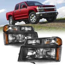 For 2004-2012 Black Chevy Colorado GMC Canyon Headlights Assembly+ Bumper Lamps