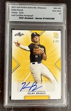 2021 Leaf Perfect Game Kolby Branch Yellow Auto TCC Graded Gem Mint 10