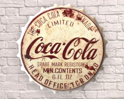 Coca Cola Flaschenaufsatz Schild Bar Retro Wandaufsteller Metall Coke Creme Vintage 40cm