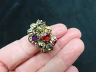 Vintage Gold Tone Prong Set Rhinestone Chunky Dangle Cuff Ring