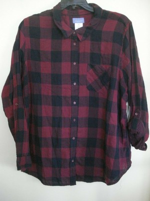 Ladies Plus Blouse Red Plaid Size 3X  Cotton Laura Scott Button Front 