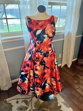 Adrianna Papell Floral Print Mikado Dress  Size 12 Red