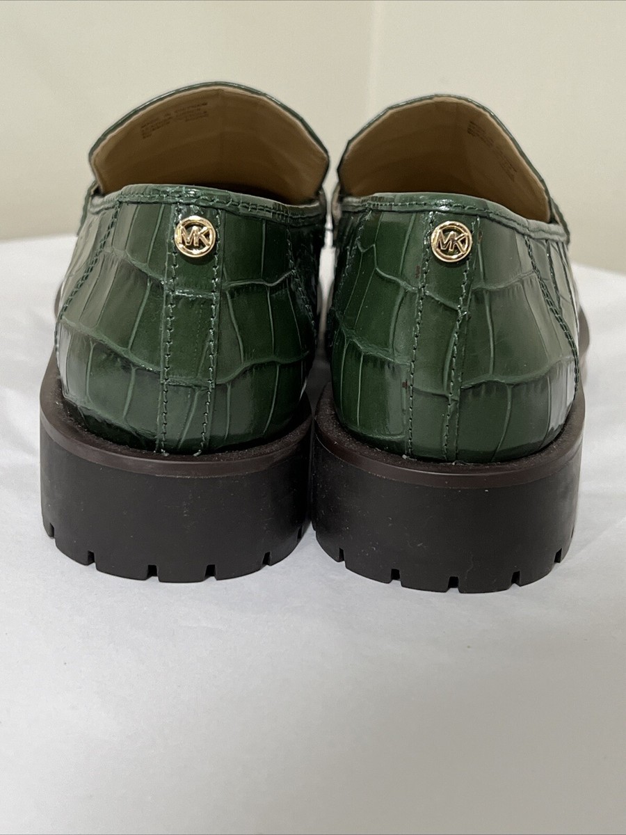 MICHAEL KORS Loafers SIZE 8M Green Croc Embossed Leather NEW