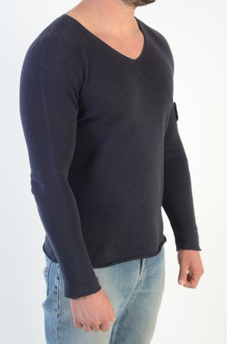 Stone Island Vintage Navy Blue Cotton Knitted V-neck Jumper Size L Made in Italy - Picture 3 of 11