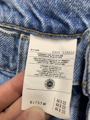 a Carhartt Denim Jeans Men's 44x32 Blue Light Wash Work Pants B17