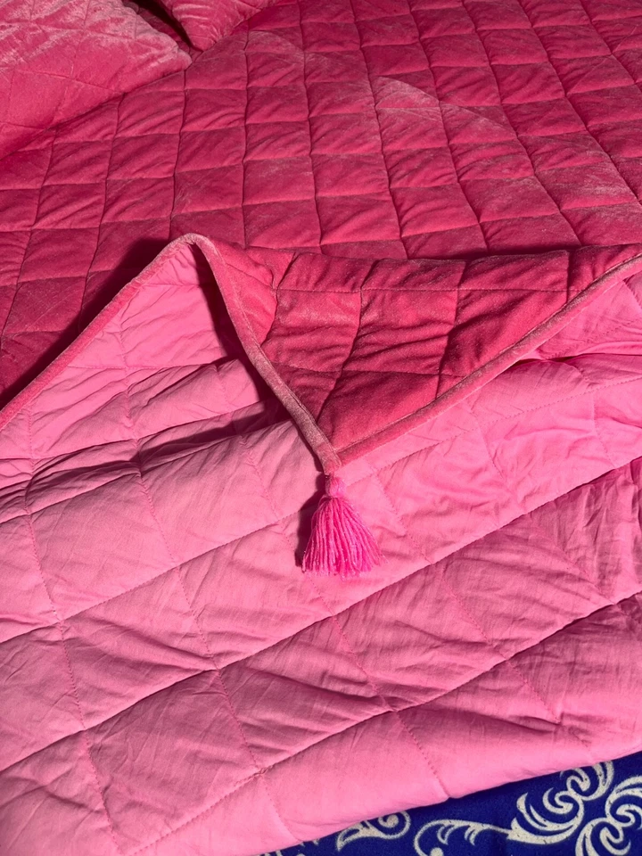 Modern Warm Quilt Set Baby Pink Velvet King Size Comforter Bedding Quilts - Image 4 of 4
