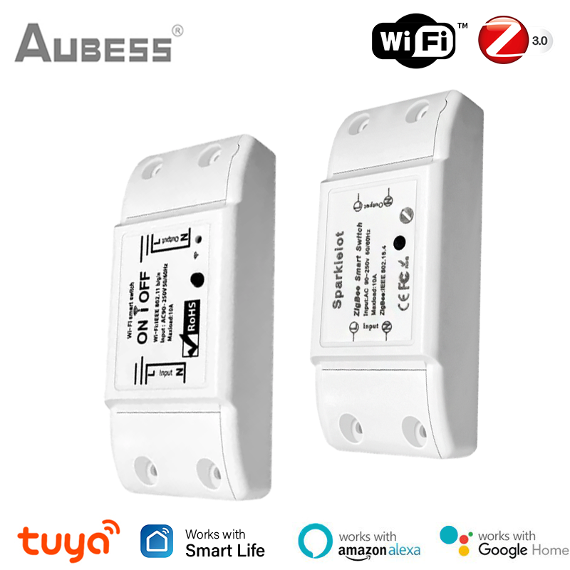 Aubess Tuya Zigbee WiFi Smart Switch 10A Relay Universal Breaker Smart Home Smar