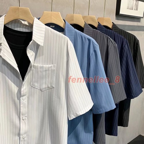 Nueva Camisa Coreana de Verano a Rayas Manga Media Bolsillo Para Hombres Lujo Informal Manga Prenda para el torso - Imagen 20 de 29