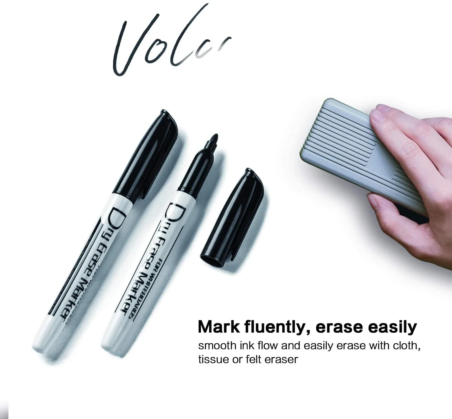 12 pcs Volcanics Black Dry Erase Markers Low Odor Fine Point for Whiteboard