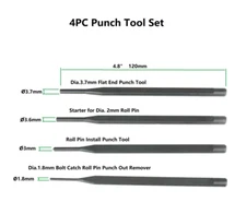 4 piece Punch & Roll Pin Starter Set, Gunsmith Tool, Flat Side Anti Roll, Steel