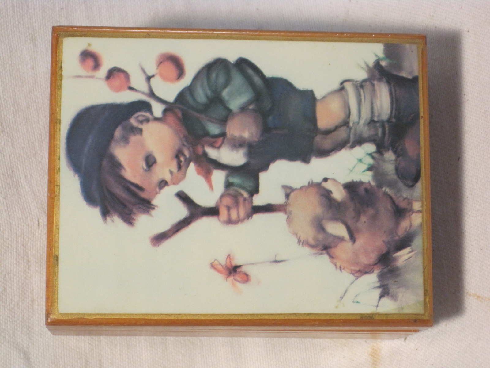 vintage TILSO Japan music box wooden wood trinket container boy sheep