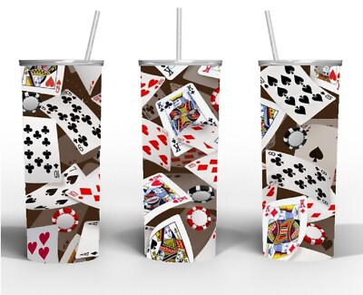 3D Poker Chips Playing Cards 20 oz Hot/Cold Insulated Stainless Steel Tumbler 