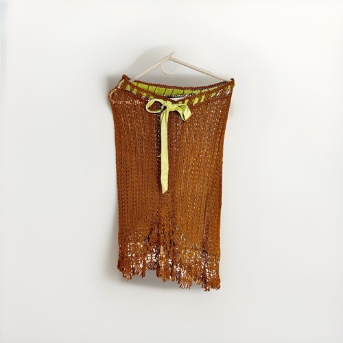 Rare James Coviello New York brown and pastel green velvet ribbon crochet skirt - 第 1/8 張圖片
