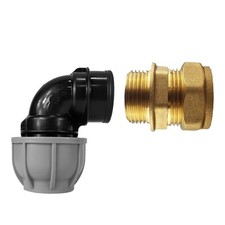 15mm or 22mm compression copper to 20mm or 25mm MDPE pipe converter elbow joiner